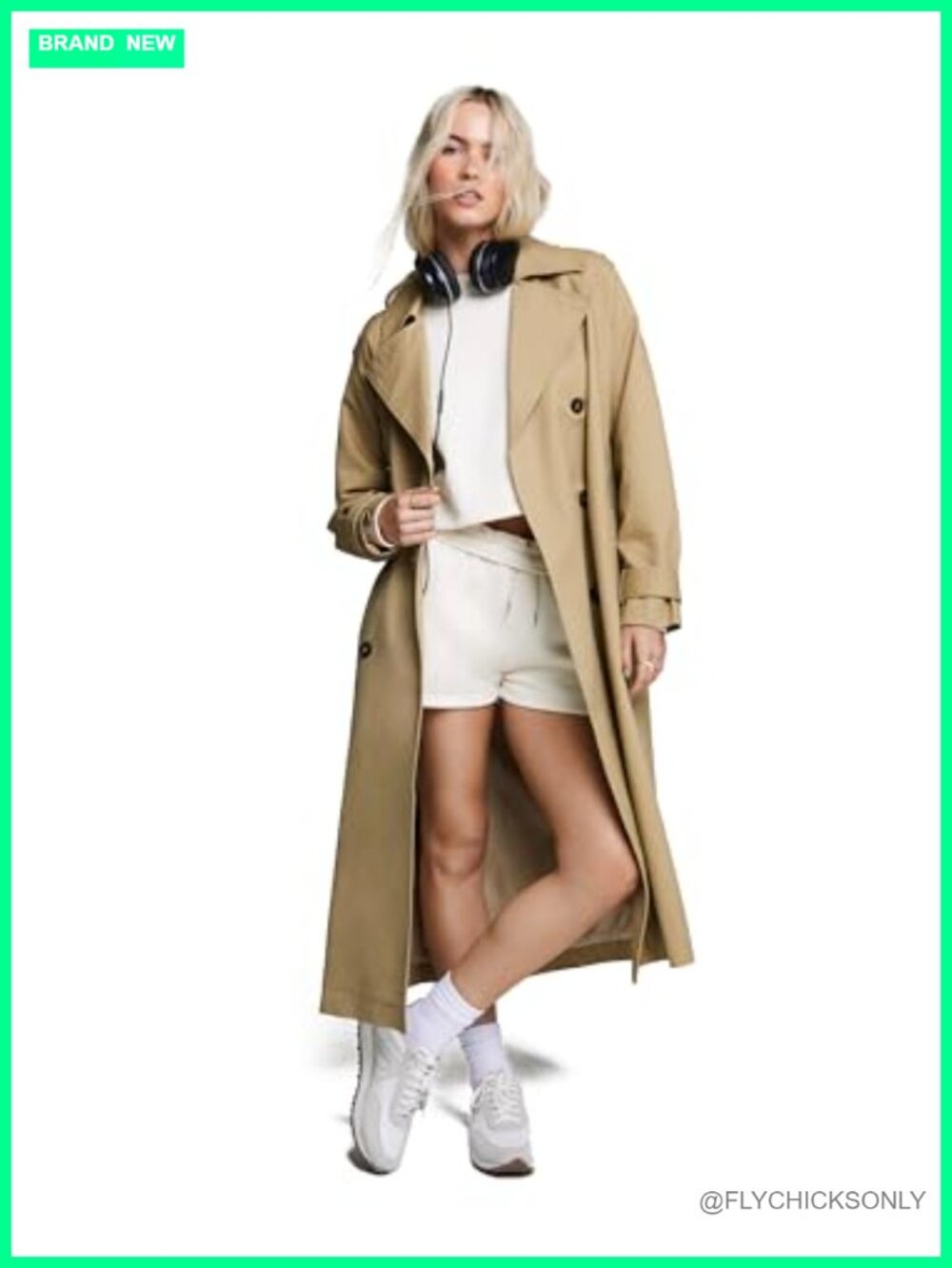 Double Breasted Trench Coat Notched Lapel Belted Long Sleeve